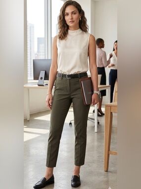Express Olive Green Columnist Slim Ankle Crop Dress Chinos